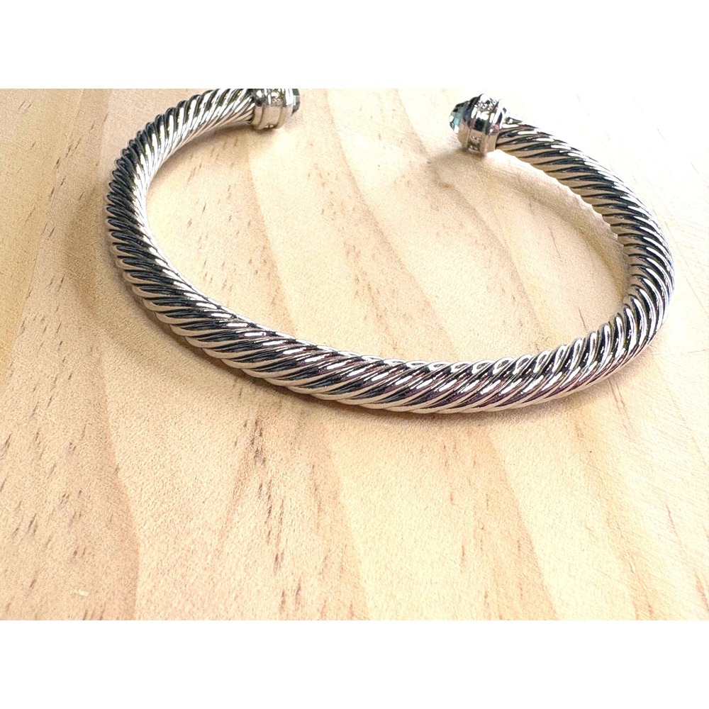 Cable Cuff silver and gold tone Blue glass Cable Cuff Bracelet - Picture 5 of 5